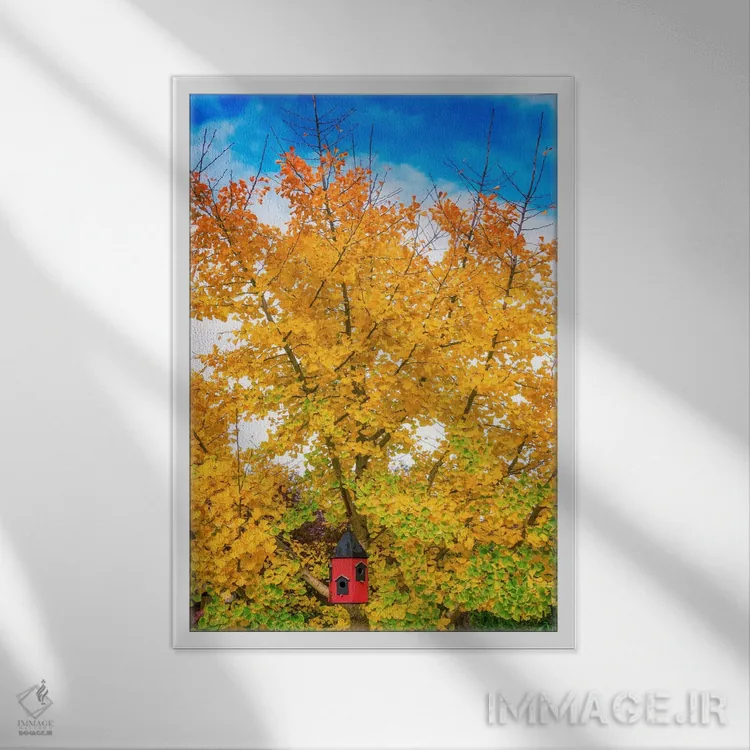 تابلو دکوراتیو خانه پرنده در میان درخت جینکو اثر فیلیپ سنت-لودی - نمای قابدار سفید