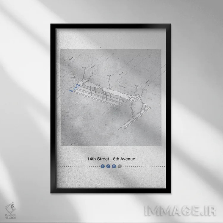 تابلو مینیمال خیابان چهاردهم اثر پروژه متروی نیویورک - نمای قابدار مشکی