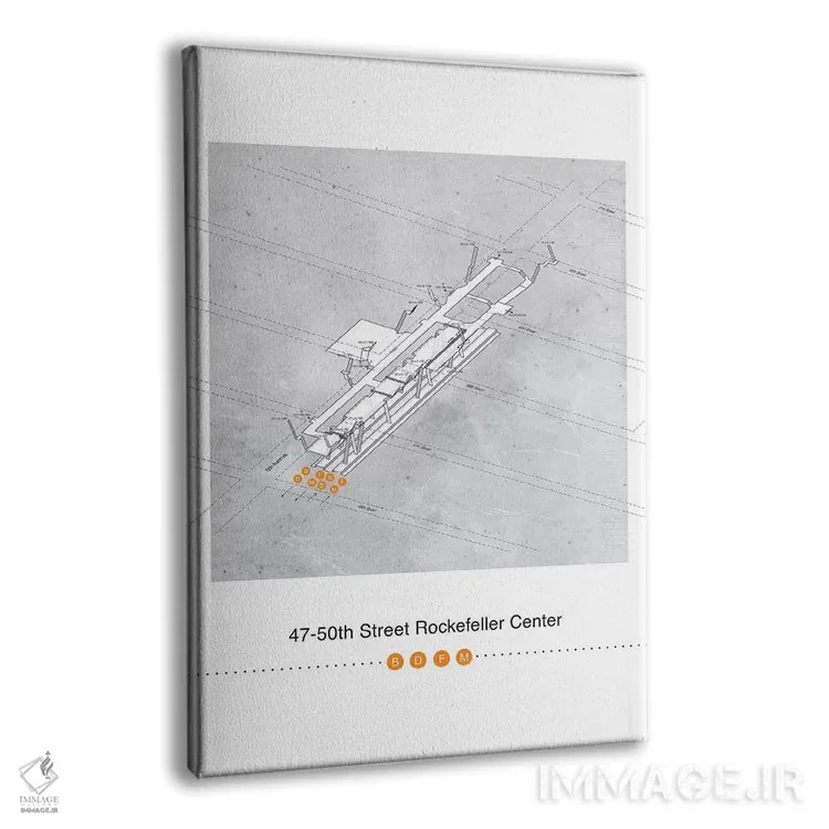 تابلو مینیمال پوستر نقشه سه بعدی ایستگاه مرکز راکفلر خیابان ۵۰-۴۷ اثر پروژه متروی نیویورک - نمای پرسپکتیو محصول