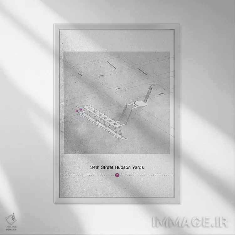تابلو مینیمال پوستر نقشه سه بعدی ایستگاه هادسون یاردز خیابان سی وچ… اثر پروژه متروی نیویورک - نمای قابدار سفید