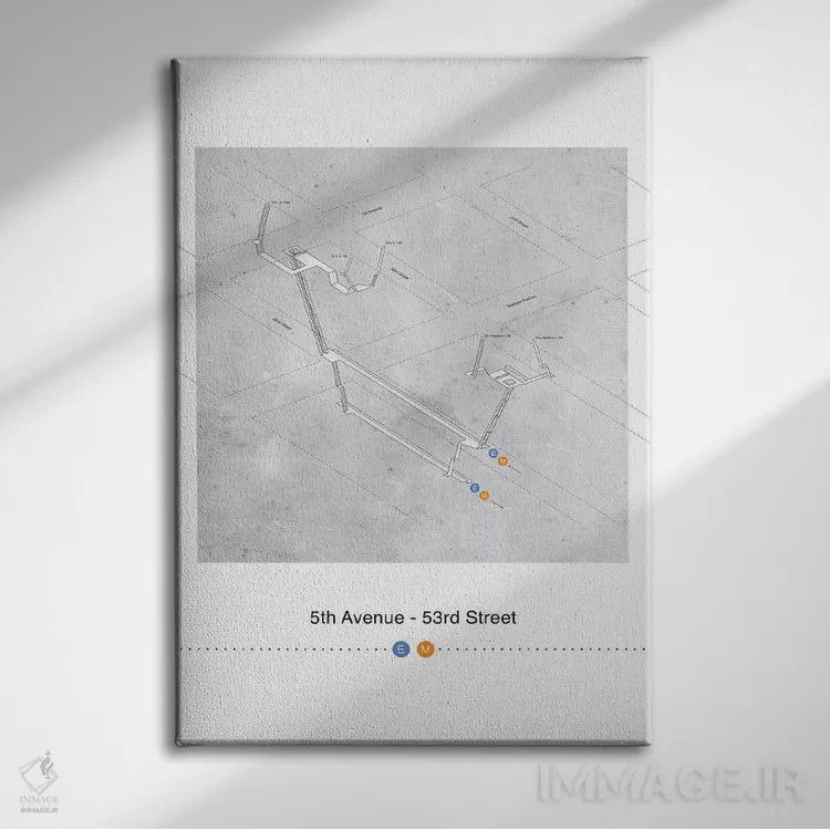 تابلو مینیمال خیابان پنجم اثر پروژه متروی نیویورک - نمای روبهرو روی دیوار
