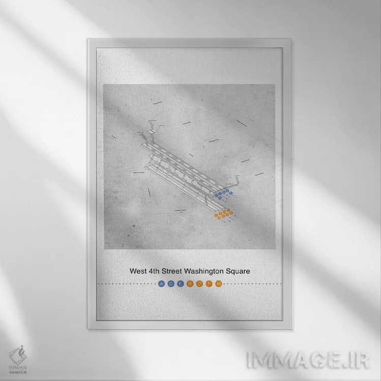 تابلو مینیمال پوستر نقشه سه بعدی ایستگاه خیابان چهارم غربی میدان و… اثر پروژه متروی نیویورک - نمای قابدار سفید