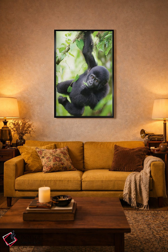 تابلو دکوراتیو Uganda, Bwindi Impenetrable National Park.,بچه گوریل کوهی در ح… اثر پل سودرز - D5B