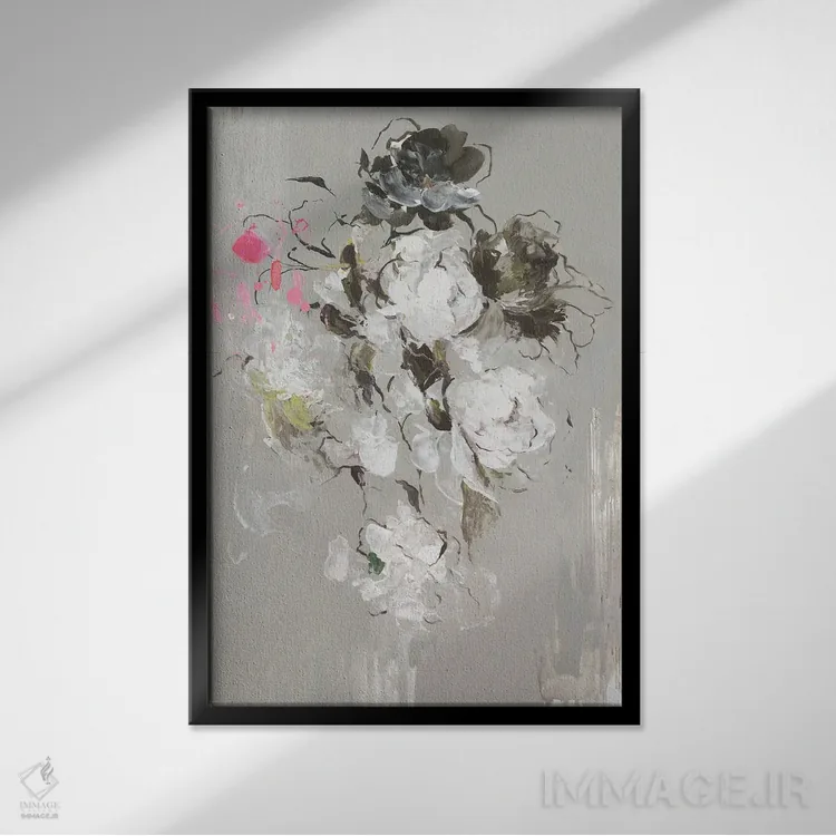 تابلو انتزاعی سفید آبشاری اثر پی آی استودیو - نمای قابدار مشکی