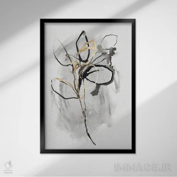 تابلو مینیمال همه برگ ها طلایی هستند دوم اثر پی آی استودیو - نمای قابدار مشکی