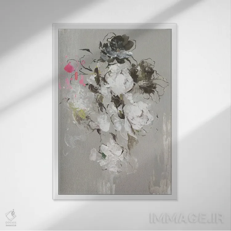تابلو انتزاعی سفید آبشاری اثر پی آی استودیو - نمای قابدار سفید