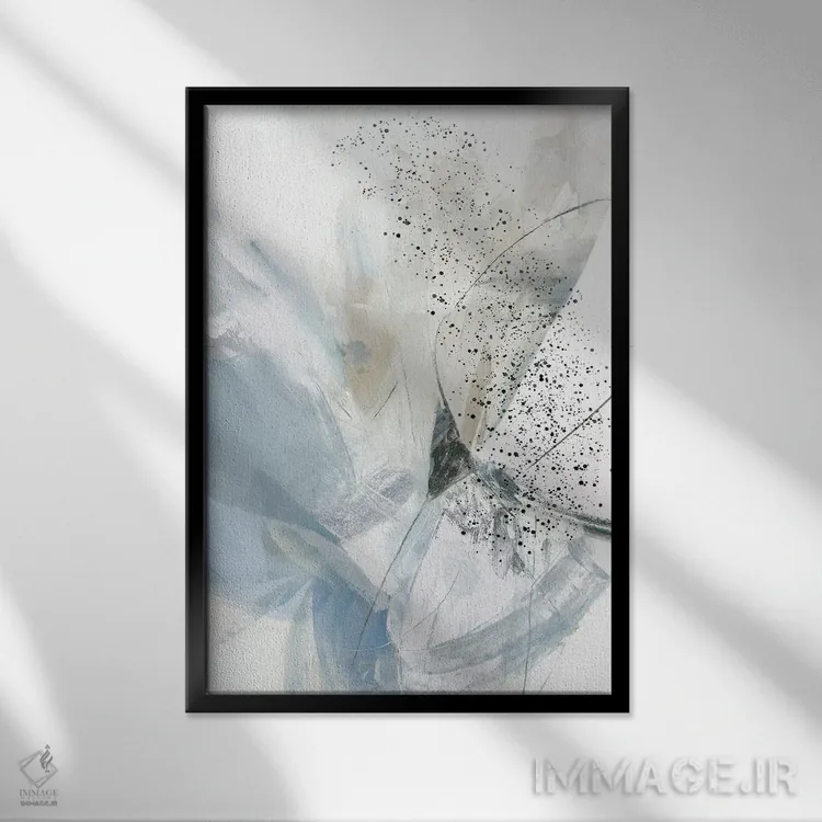 تابلو انتزاعی شکوفه های آبی ۲ اثر پی آی استودیو - نمای قابدار مشکی