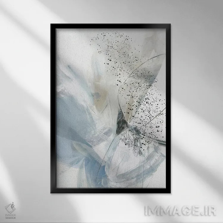 تابلو انتزاعی شکوفه های آبی ۲ اثر پی آی استودیو - نمای قابدار مشکی