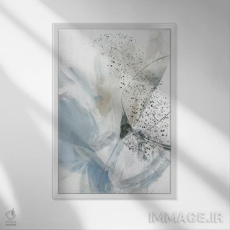 تابلو انتزاعی شکوفه های آبی ۲ اثر پی آی استودیو - نمای قابدار سفید