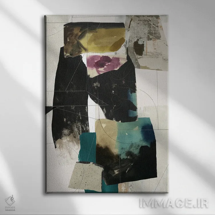 تابلو انتزاعی ترکیب سبزآبی ۲ اثر پی آی استودیو - نمای روبهرو روی دیوار