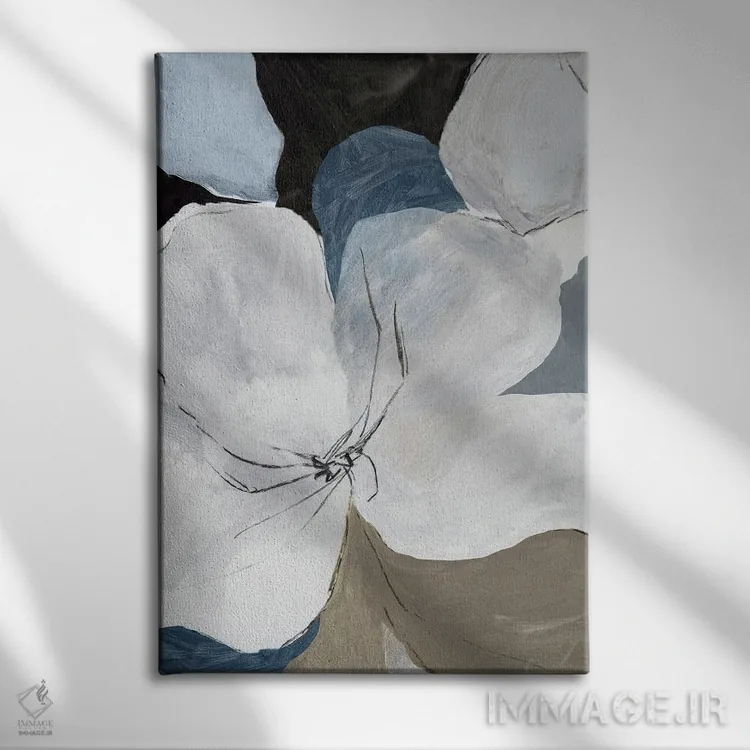 تابلو انتزاعی گل های خاکستری ۲ اثر پی آی استودیو - نمای روبهرو روی دیوار