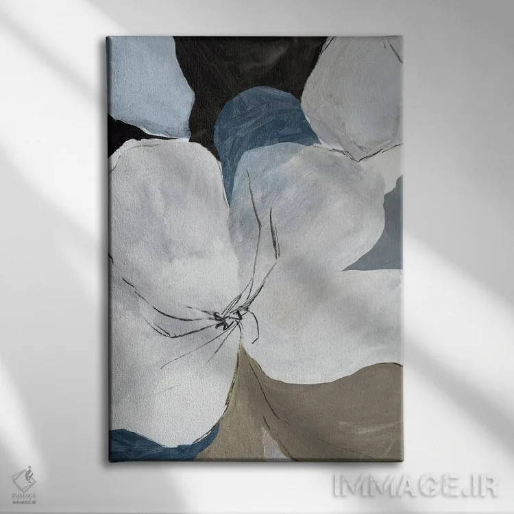 تابلو انتزاعی گل های خاکستری ۲ اثر پی آی استودیو - نمای روبهرو روی دیوار
