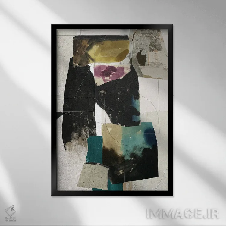 تابلو انتزاعی ترکیب سبزآبی ۲ اثر پی آی استودیو - نمای قابدار مشکی