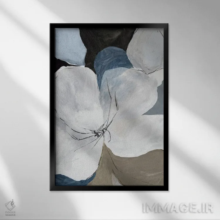 تابلو انتزاعی گل های خاکستری ۲ اثر پی آی استودیو - نمای قابدار مشکی