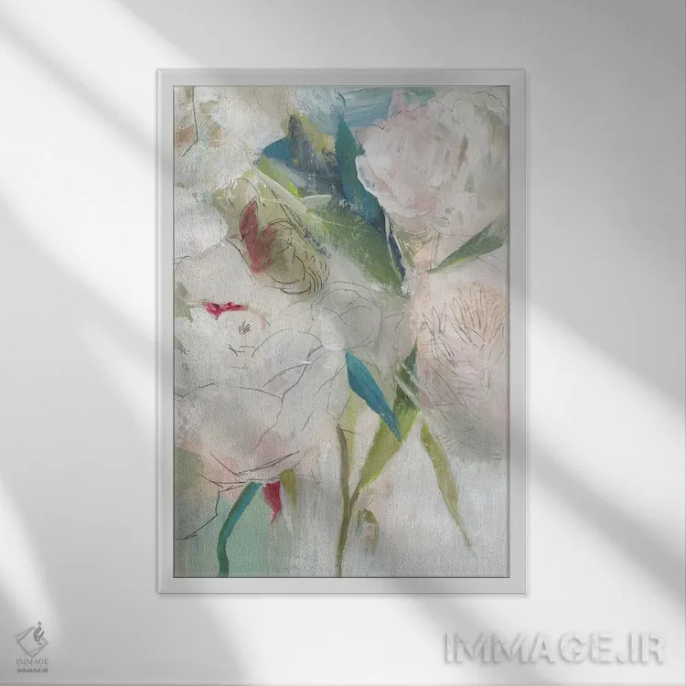 تابلو دکوراتیو گل صدتومانی سرخوش II اثر پی آی استودیو - نمای قابدار سفید