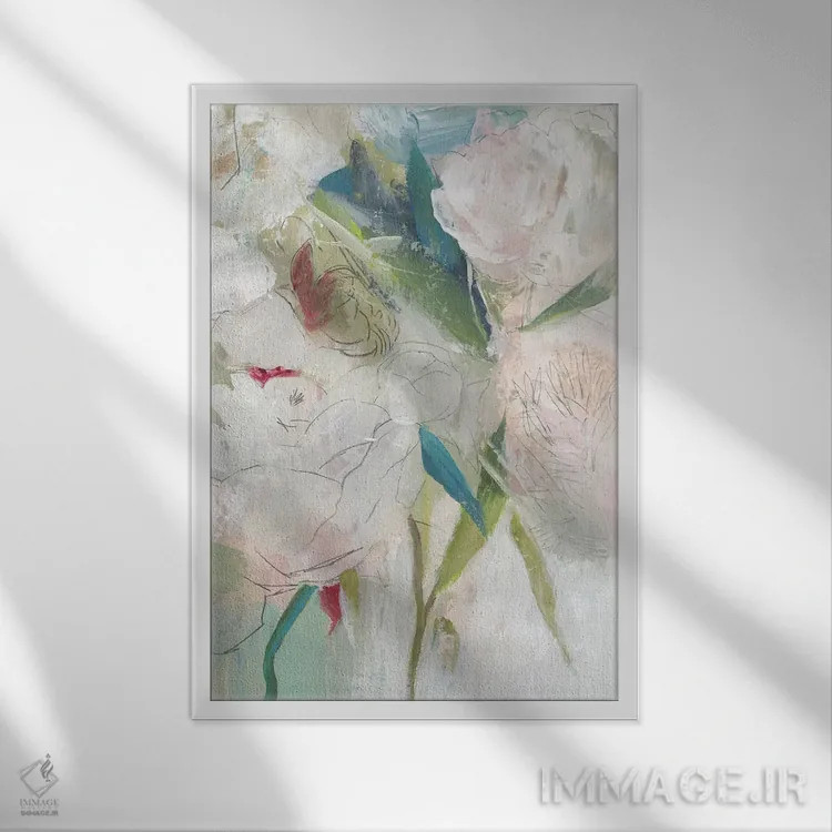 تابلو دکوراتیو گل صدتومانی سرخوش II اثر پی آی استودیو - نمای قابدار سفید