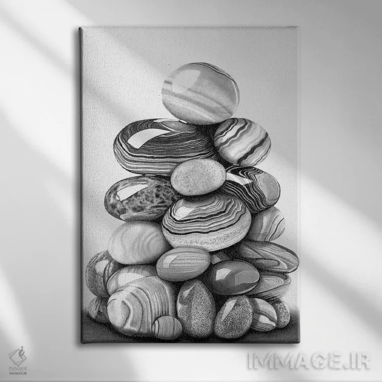 تابلو دکوراتیو توده ای از سنگریزه ها اثر پل استوو - نمای روبهرو روی دیوار