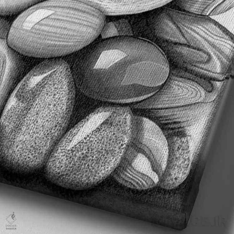 تابلو دکوراتیو توده ای از سنگریزه ها اثر پل استوو - نمای نزدیک بافت بوم