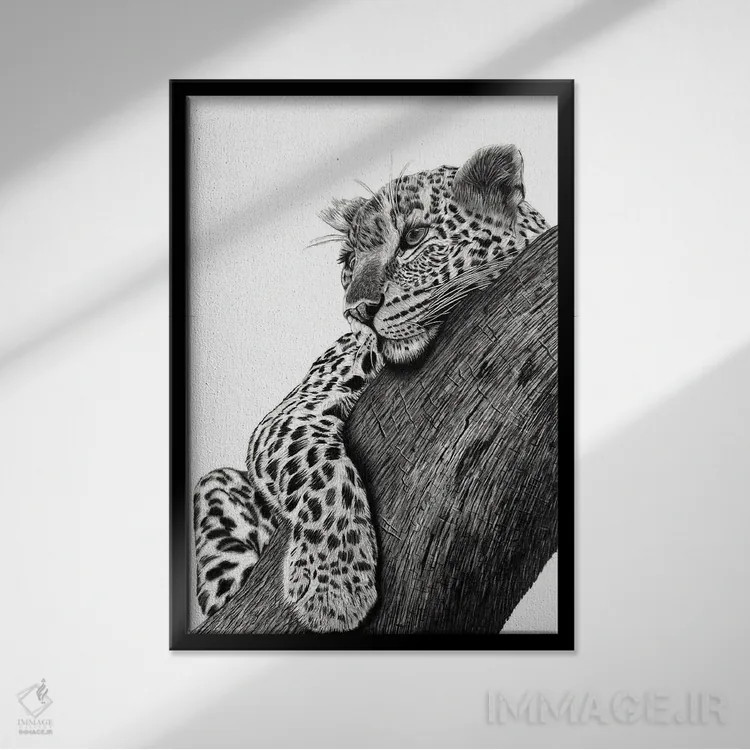 تابلو دکوراتیو پلنگ استراحت کننده اثر پل استوو - نمای قابدار مشکی