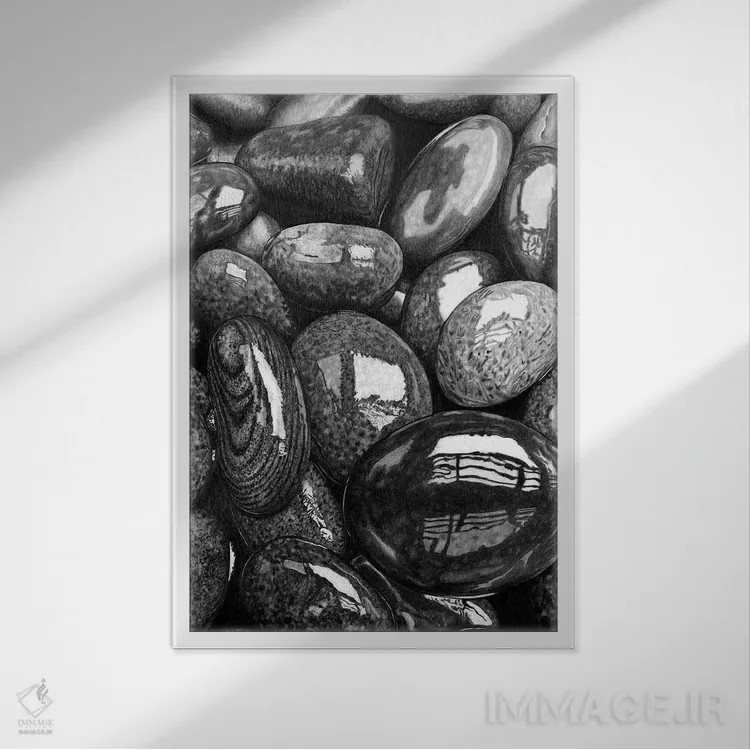 تابلو دکوراتیو سنگریزه های خیس I اثر پل استوو - نمای قابدار سفید