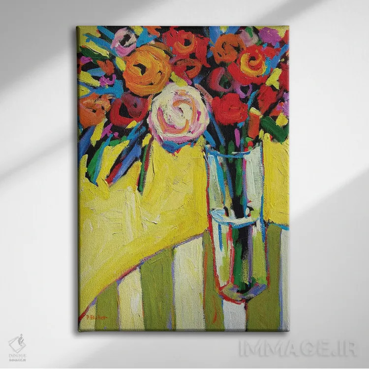 تابلو دکوراتیو گل گون اثر پتی بیکر - نمای روبهرو روی دیوار