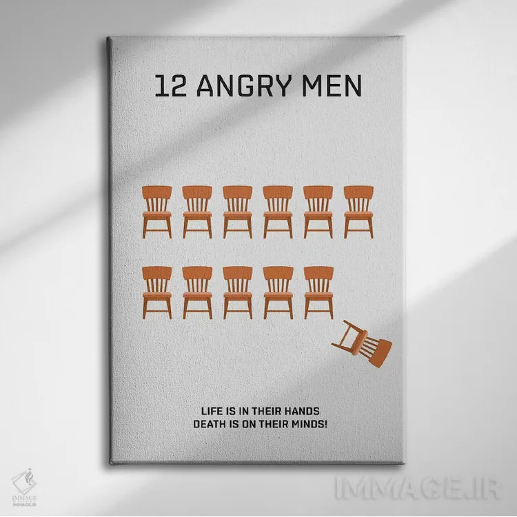 تابلو دکوراتیو پوستر مینی مالیستی دوازده مرد خشمگین اثر پوپیت - نمای روبهرو روی دیوار