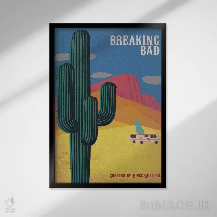 تابلو مینیمال پوستر سبک قدیمی برکینگ بد اثر پوپیت - نمای قابدار مشکی