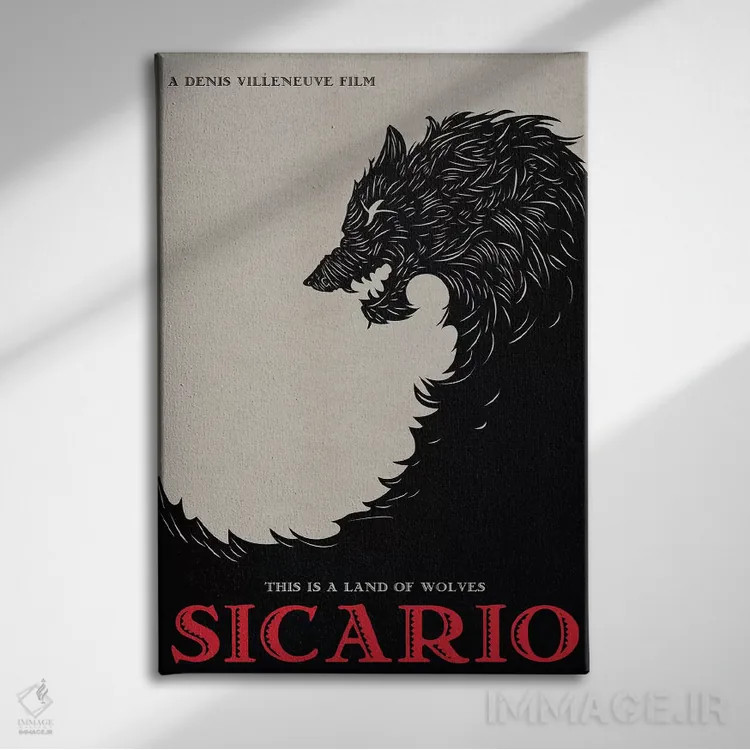 تابلو مینیمال پوستر جایگزین مینی مالیستی سیکاریو اثر پوپیت - نمای روبهرو روی دیوار