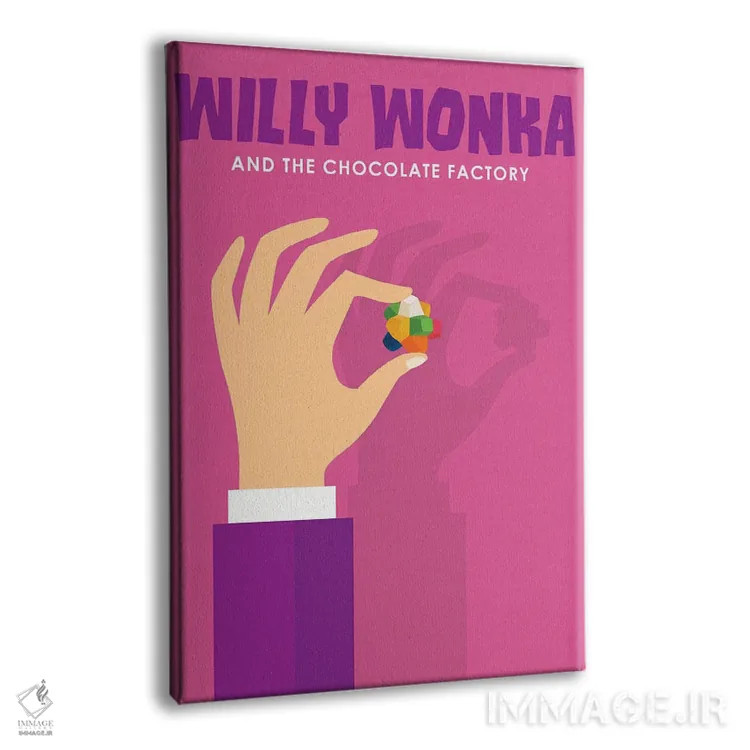 تابلو مینیمال پوستر مینی مالیستی ویلی ونکا و کارخانه شکلات سازی اثر پوپیت - نمای پرسپکتیو محصول