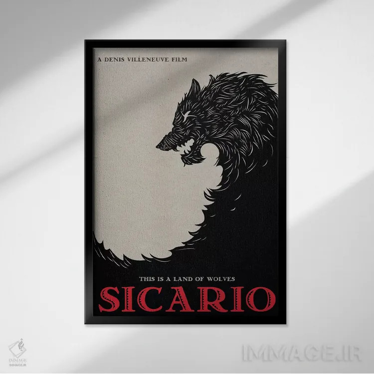 تابلو مینیمال پوستر جایگزین مینی مالیستی سیکاریو اثر پوپیت - نمای قابدار مشکی