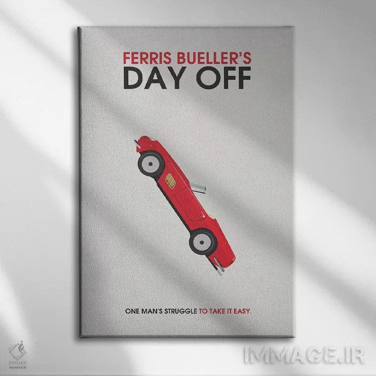 تابلو مینیمال پوستر جایگزین مینی مالیستی روز تعطیل فریس بولر اثر پوپیت - نمای روبهرو روی دیوار
