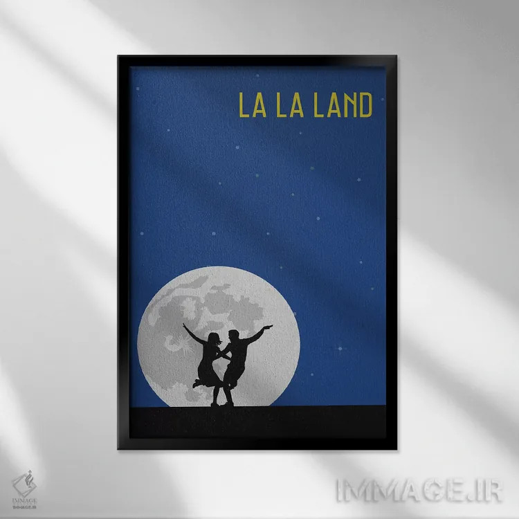 تابلو مینیمال پوستر مینی مالیستی لا لا لند اثر پوپیت - نمای قابدار مشکی