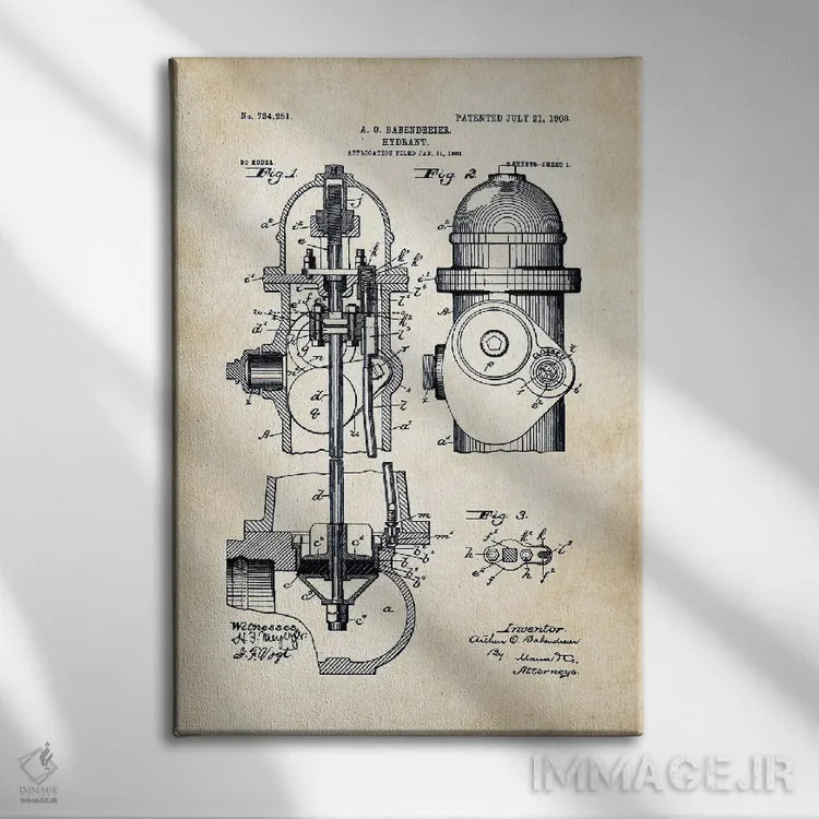 تابلو دکوراتیو شیر هیدرانت آتش نشانی اثر پتنت ۷۷ - نمای روبهرو روی دیوار