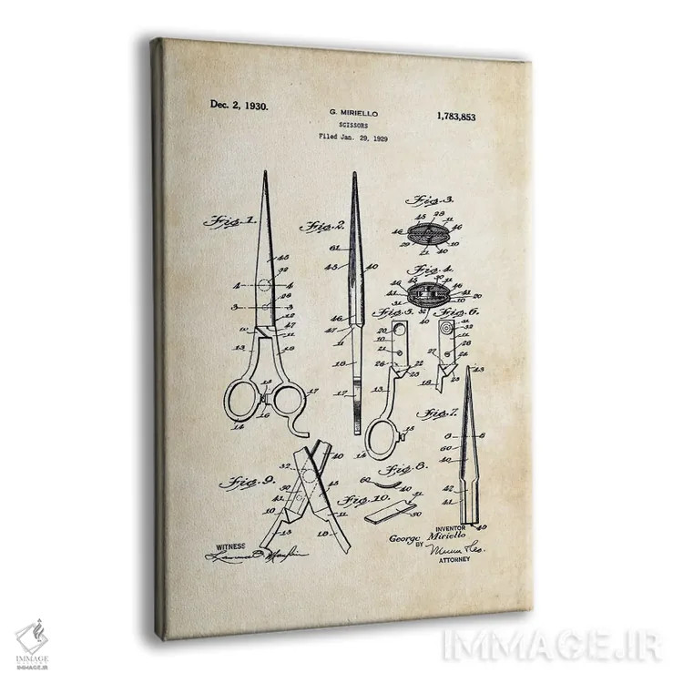 تابلو دکوراتیو قیچی آرایشگری اثر پتنت ۷۷ - نمای پرسپکتیو محصول