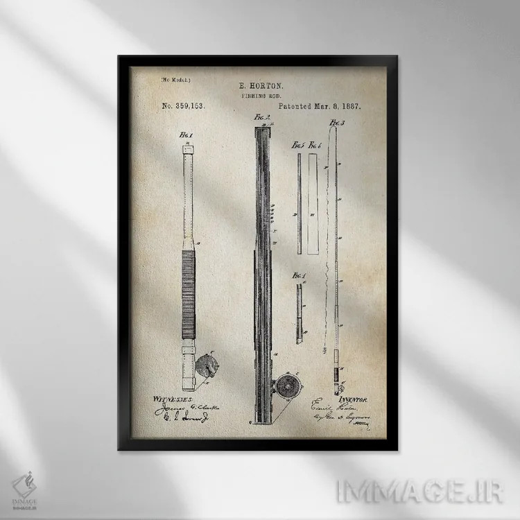 تابلو دکوراتیو چوب ماهی گیری عتیقه اثر پتنت ۷۷ - نمای قابدار مشکی