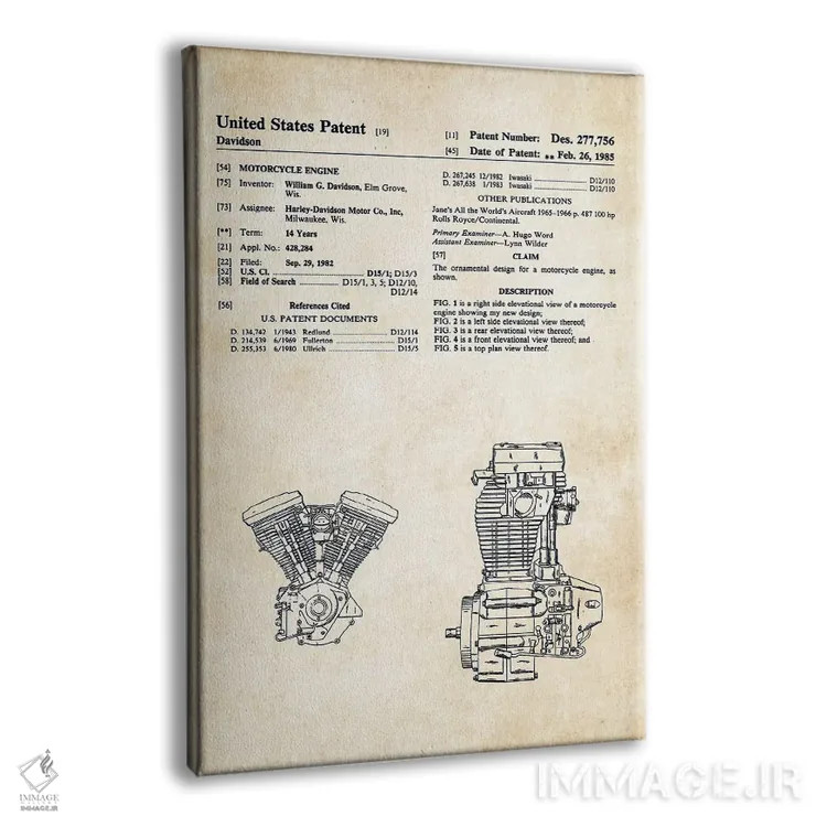 تابلو دکوراتیو موتور اوولوشن هارلی دیویدسون اثر پتنت ۷۷ - نمای پرسپکتیو محصول