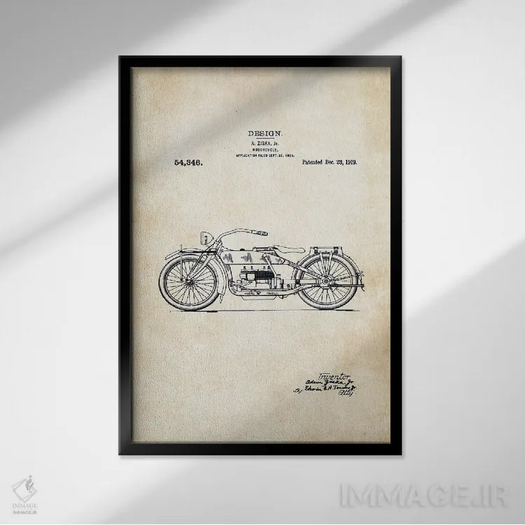 تابلو دکوراتیو موتورسیکلت هارلی دیویدسون اثر پتنت ۷۷ - نمای قابدار مشکی