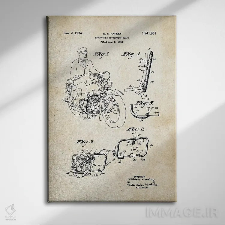 تابلو دکوراتیو موتورسیکلت هارلی دیویدسون اثر پتنت ۷۷ - نمای روبهرو روی دیوار