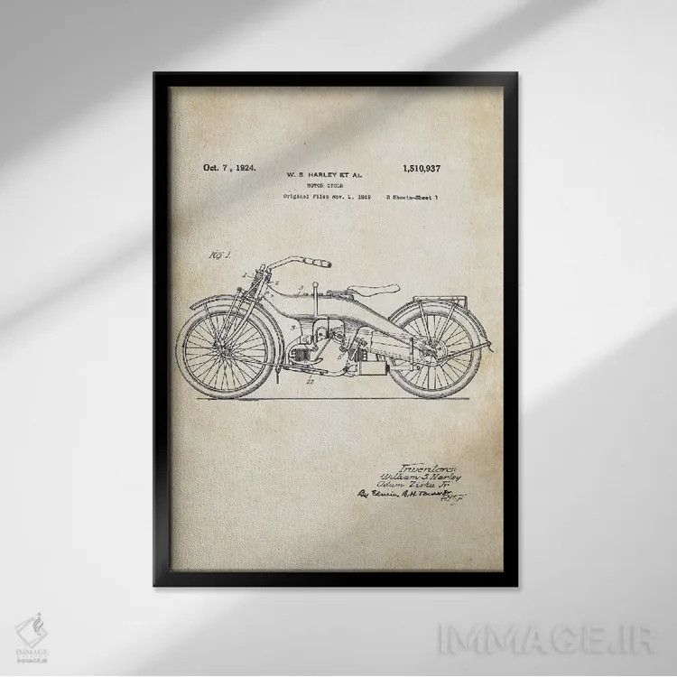 تابلو دکوراتیو موتورسیکلت هارلی دیویدسون اثر پتنت ۷۷ - نمای قابدار مشکی