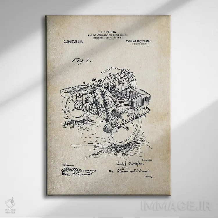 تابلو دکوراتیو سایدکار هارلی دیویدسون اثر پتنت ۷۷ - نمای روبهرو روی دیوار