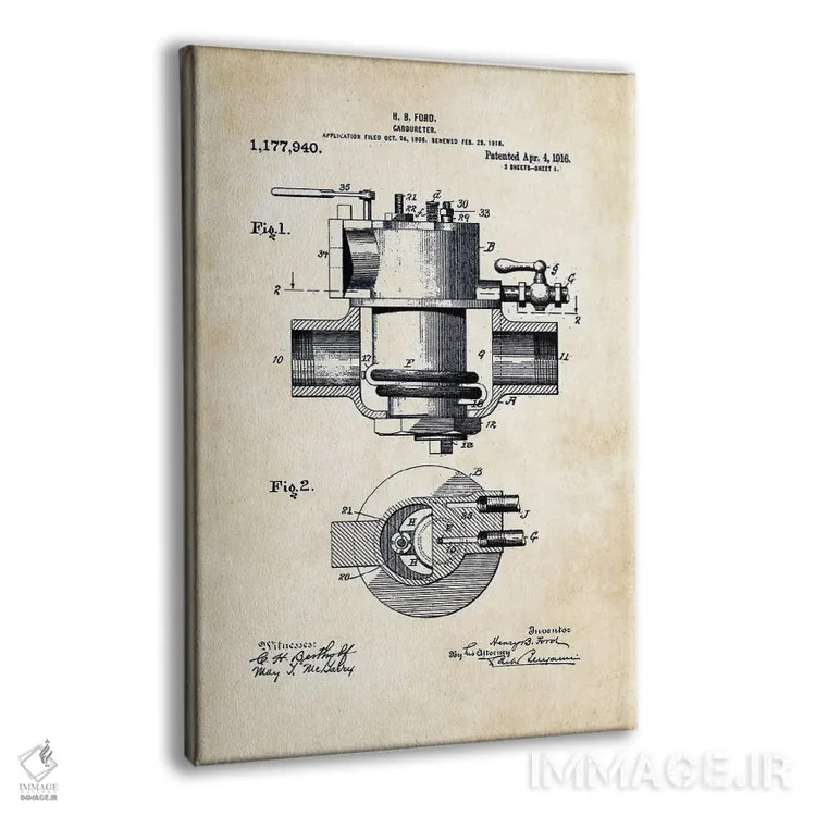 تابلو دکوراتیو کاربراتور هنری فورد اثر پتنت ۷۷ - نمای پرسپکتیو محصول