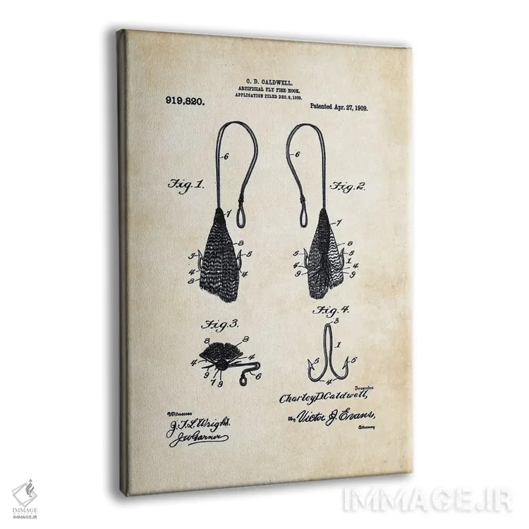تابلو دکوراتیو قلاب فلای ماهی گیری عتیقه اثر پتنت ۷۷ - نمای پرسپکتیو محصول