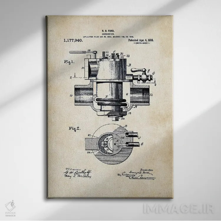 تابلو دکوراتیو کاربراتور هنری فورد اثر پتنت ۷۷ - نمای روبهرو روی دیوار