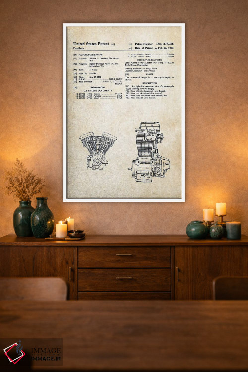 تابلو دکوراتیو موتور اوولوشن هارلی دیویدسون اثر پتنت ۷۷ - D1W