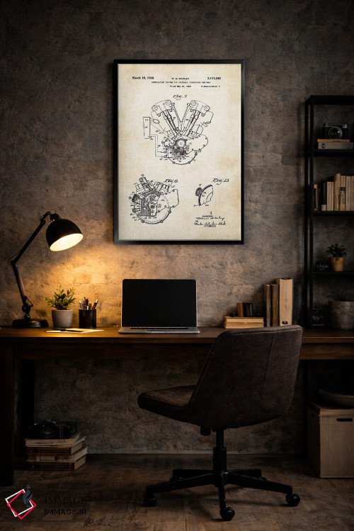 تابلو دکوراتیو موتور ناکل هد هارلی دیویدسون اثر پتنت ۷۷ - D6B