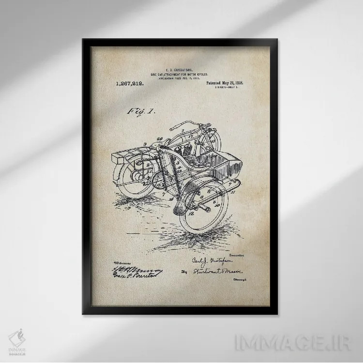 تابلو دکوراتیو سایدکار هارلی دیویدسون اثر پتنت ۷۷ - نمای قابدار مشکی