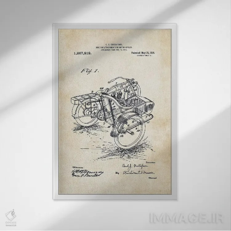 تابلو دکوراتیو سایدکار هارلی دیویدسون اثر پتنت ۷۷ - نمای قابدار سفید