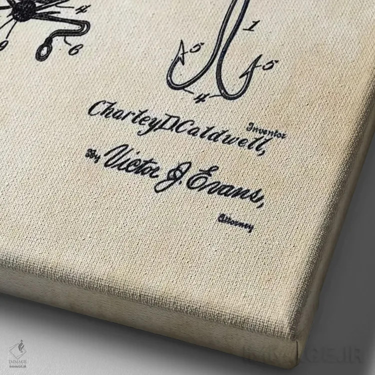 تابلو دکوراتیو قلاب فلای ماهی گیری عتیقه اثر پتنت ۷۷ - نمای نزدیک بافت بوم