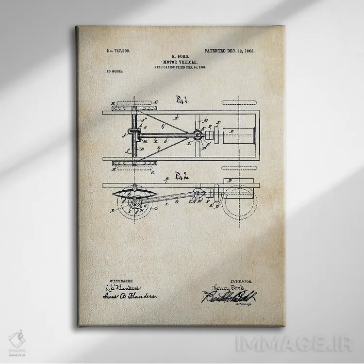 تابلو دکوراتیو خودروی مدل T هنری فورد اثر پتنت ۷۷ - نمای روبهرو روی دیوار