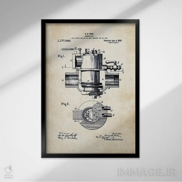 تابلو دکوراتیو کاربراتور هنری فورد اثر پتنت ۷۷ - نمای قابدار مشکی